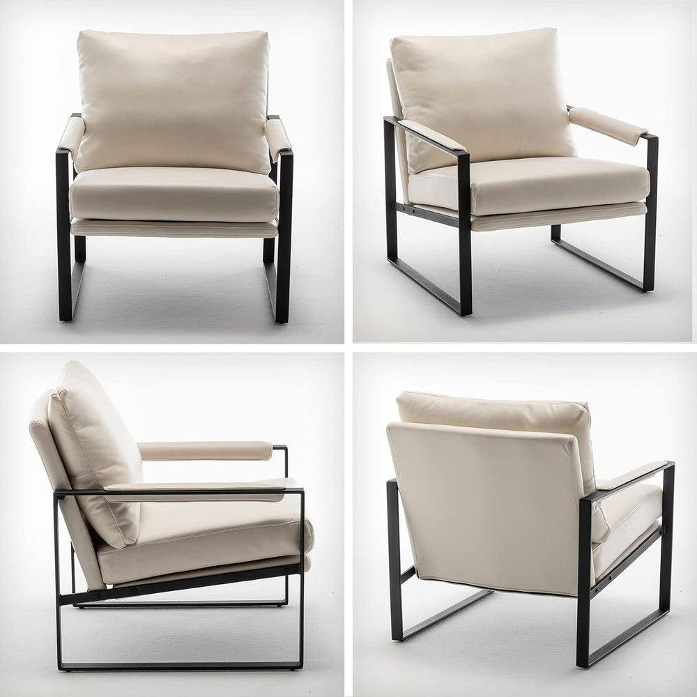 UNICOO Modern Faux Leather Accent Chair, Upholstered Armchair with Metal Fram...