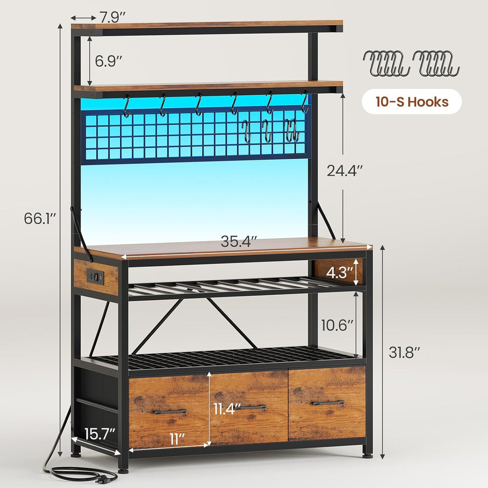 Itaar Bakers Rack with Storage and Power Outlet, 35.4 inch Coffee Bar Cabinet...