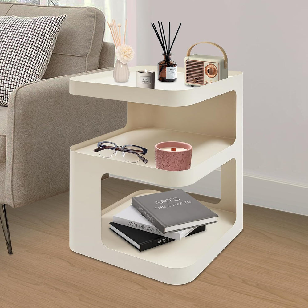 Modern Metal Side Table with Storage - No Assembly Small End Table & Nigh...