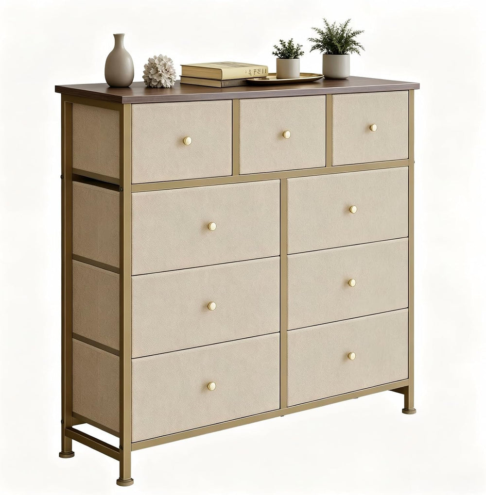 Dresser for Bedroom with 9 Drawers, Anti-Tip Fabric Storage Tower