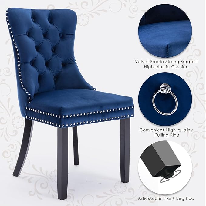 Velvet Upholstered Dining Chairs Set of 4, Modern Style Kitchen Side Chairs w...
