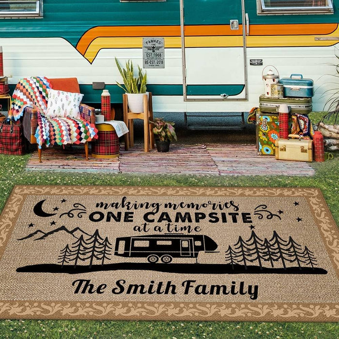 Custom Camping Rug Making Memories One Campsite at a Time RV Trailer Decor Camper Floor Mat for Outdoors, Patio, Backyard, Picnic, Beach, Camping, 70 x 108 Inch