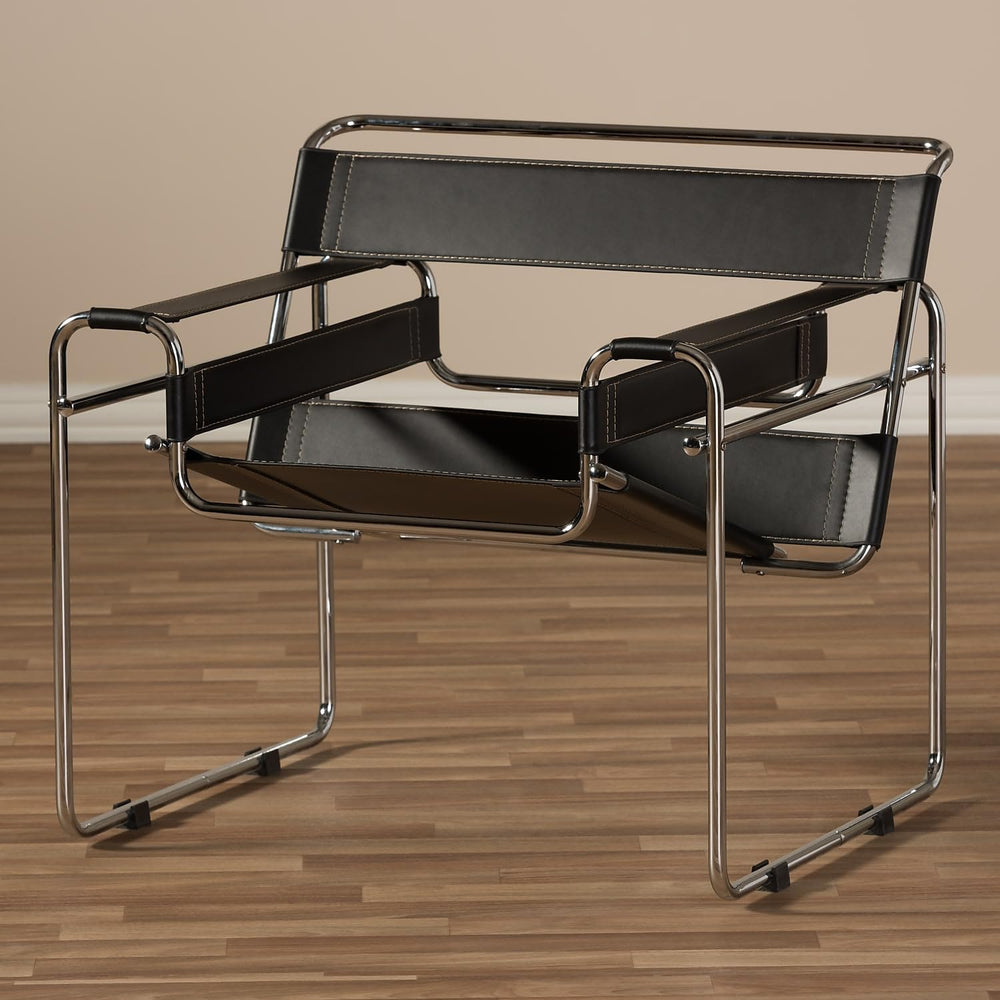 Baxton Studio Wassily Style Mid Centry Modern Accent Chair,Steel Frame and Fa...