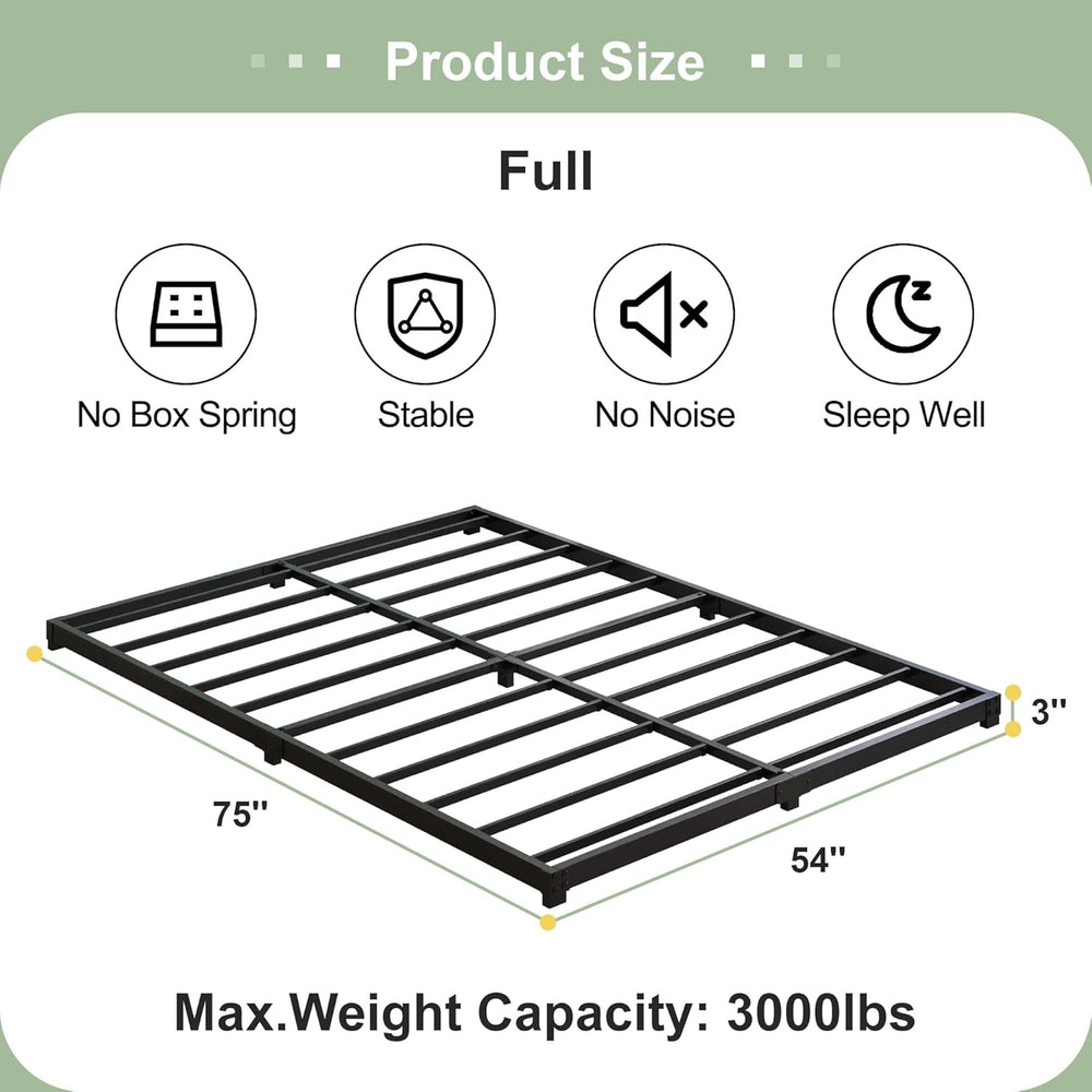3 Inch Bed Frame Full Size Low Profile Floor Metal Platform