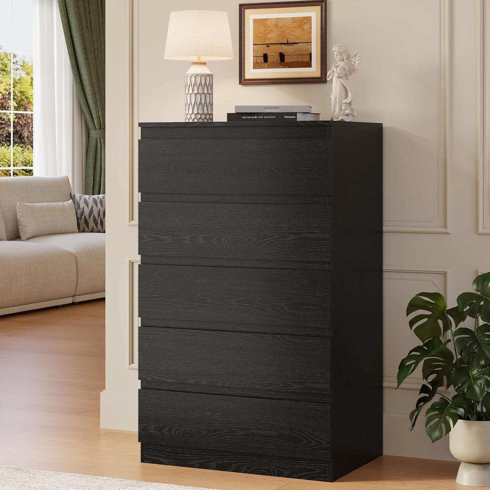 Black Wood Dresser for Bedroom, 5 Drawer for Clothes Storage