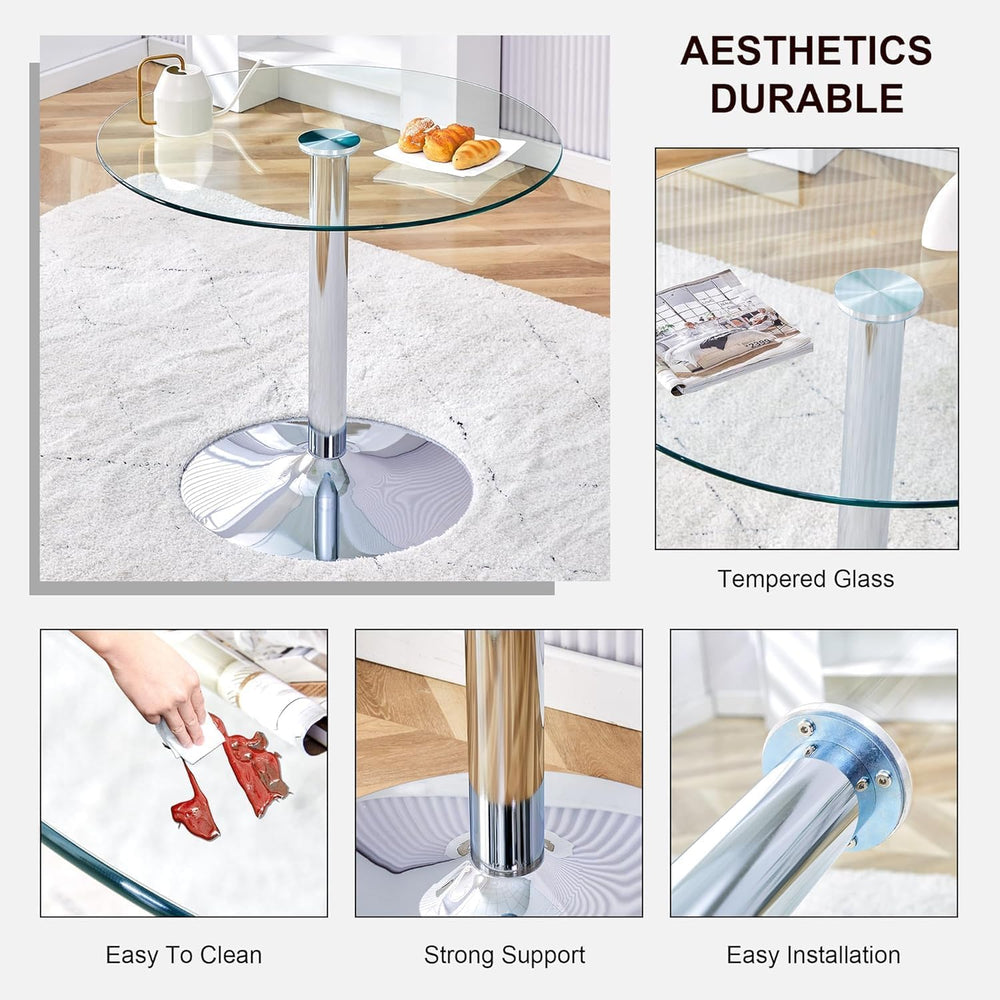 3 Pecies Round Glass Dining Table Set for 2, Small Circle Kitchen Table with ...