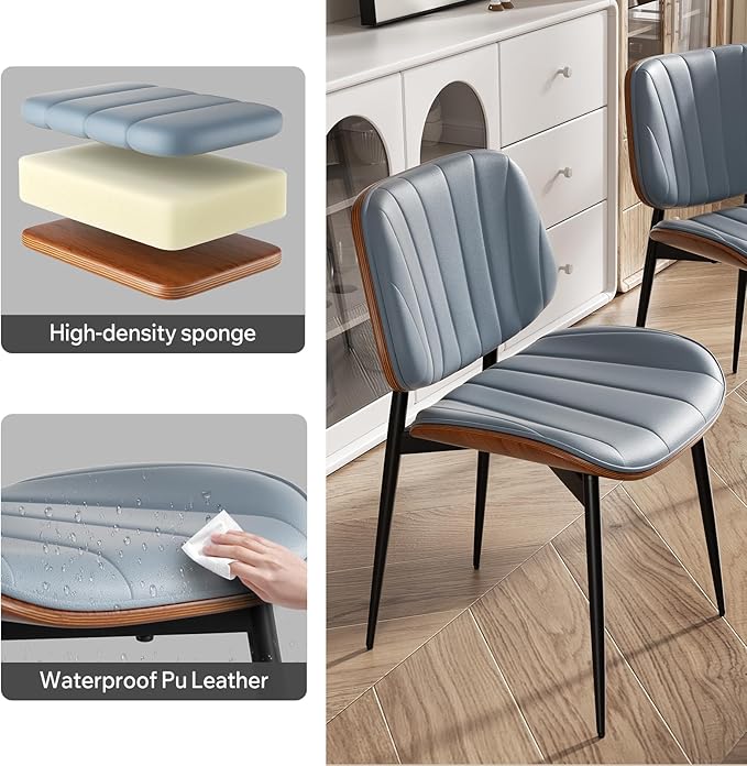 Dining Chair, Mid Century Modern Dining Room Chairs, Upholstered Faux Leather...