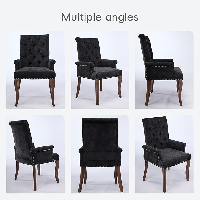 Upholstered Tufted Chenille Dining Chairs with Arms & Nailhead Trim โ Sol...