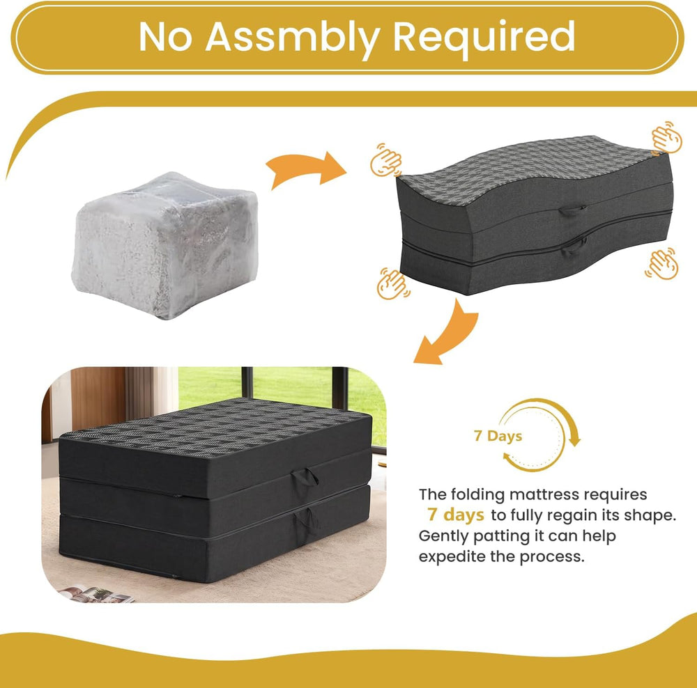 Tri Folding Mattress Full Size - 6 Inch Dual-Layer Memory Foam Foldable Mattr...