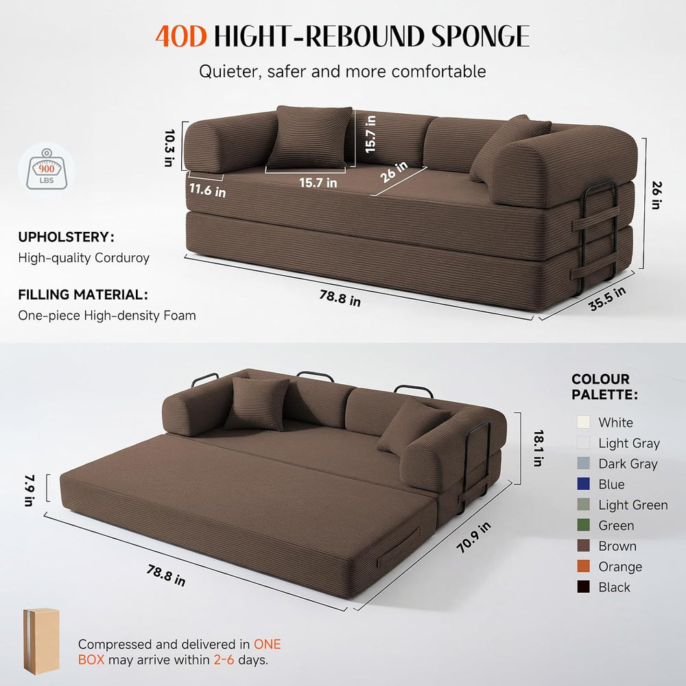 79" Memory Foam Sofa Bed, Convertible Futon Boneless Couch for Living Ro...
