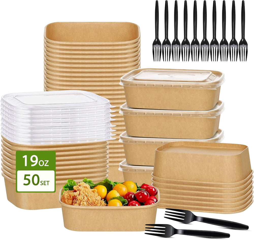 50-Pack 19oz Disposable Kraft Paper Bowls