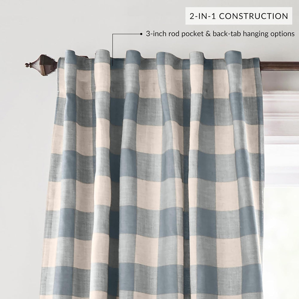 Grainger Buffalo Check Blackout Window Curtain, Chambray - 52" W x 84&qu...