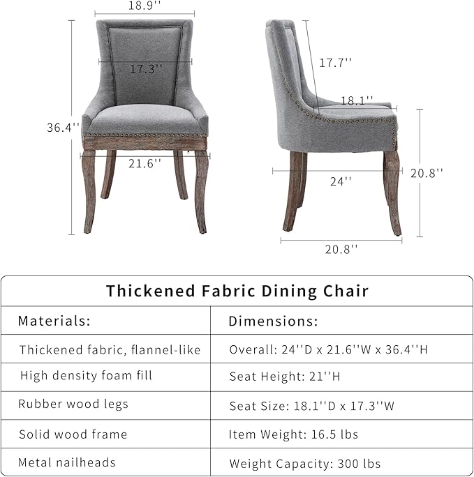 Gray Dining Chairs Set of 4, Kitchen & Dining Room Chairs, Fabric Upholst...