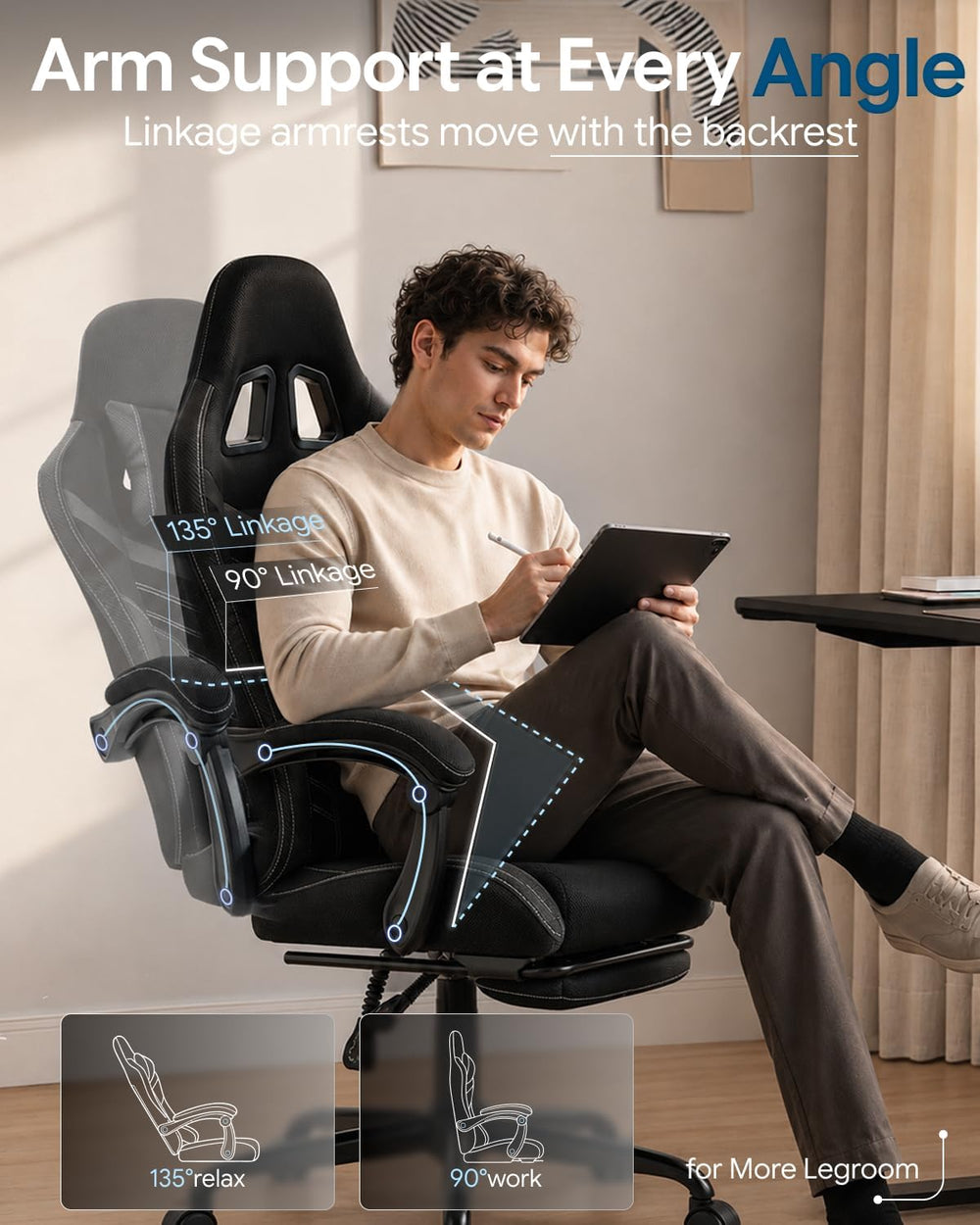 Ergonomic Gaming Chair with Footrest for Adults, Leather Mesh