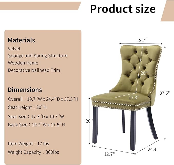 Modern Dining Chairs Set of 4, Tufted Upholstered Dining Chair with Solid Woo...