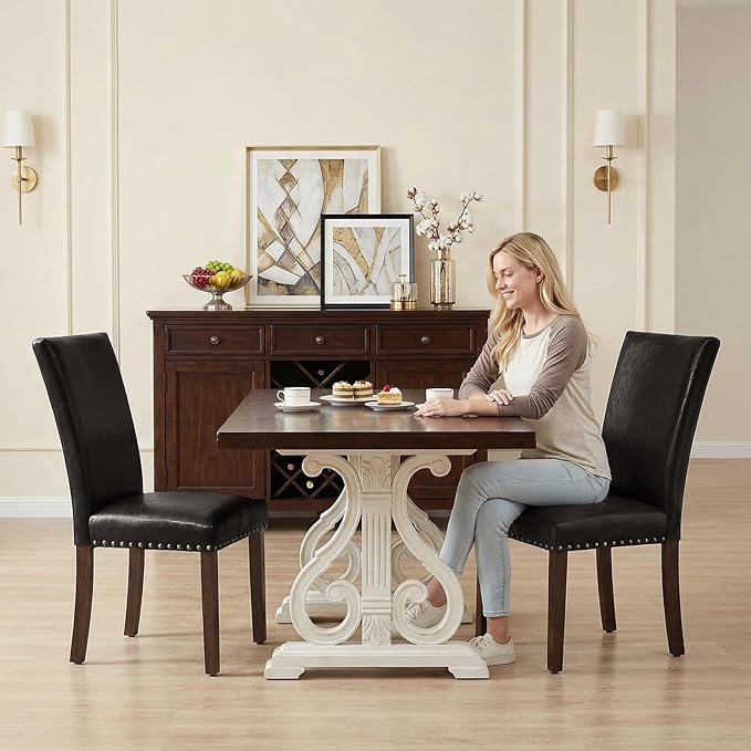 Furniliving Upholstered Dining Chairs Set of 2 - PU Leather Modern Farmhouse ...