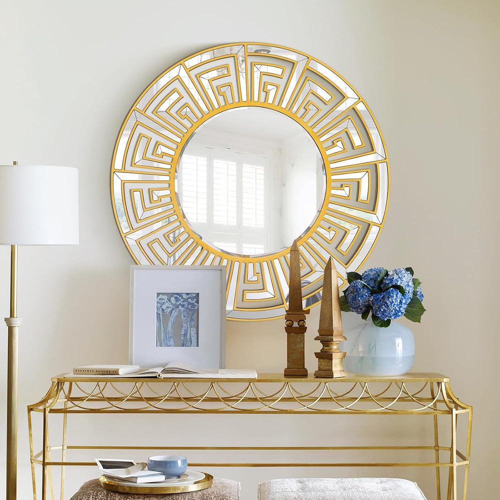 35.5"x35.5" Large Round Mirrors for Wall Decor Living Room, Gold De...