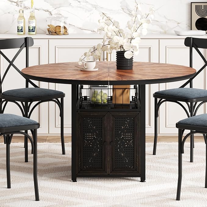 47" Round Dining Table Set for 4-6 People, Large Farmhouse Kitchen Dinin...