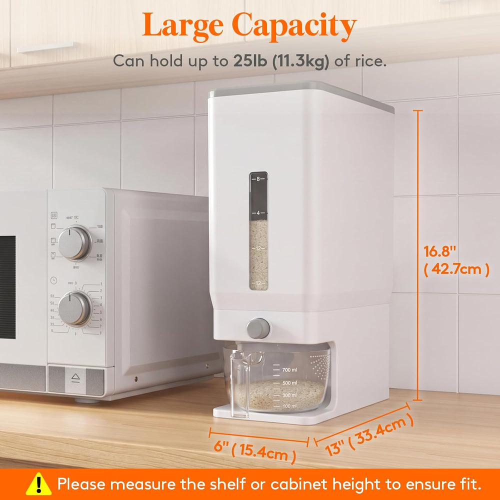 Lifewit Rice Container 27 Lbs, One-Press Dispenser with Measuring Cup