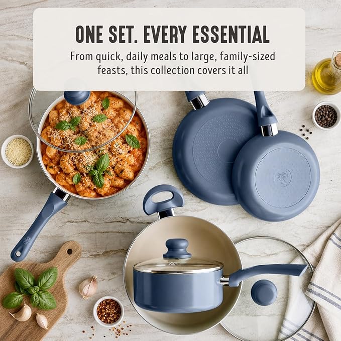 GreenLife 16-Piece Nonstick Cookware Set, Non-Toxic Ceramic Pots and Pans Set