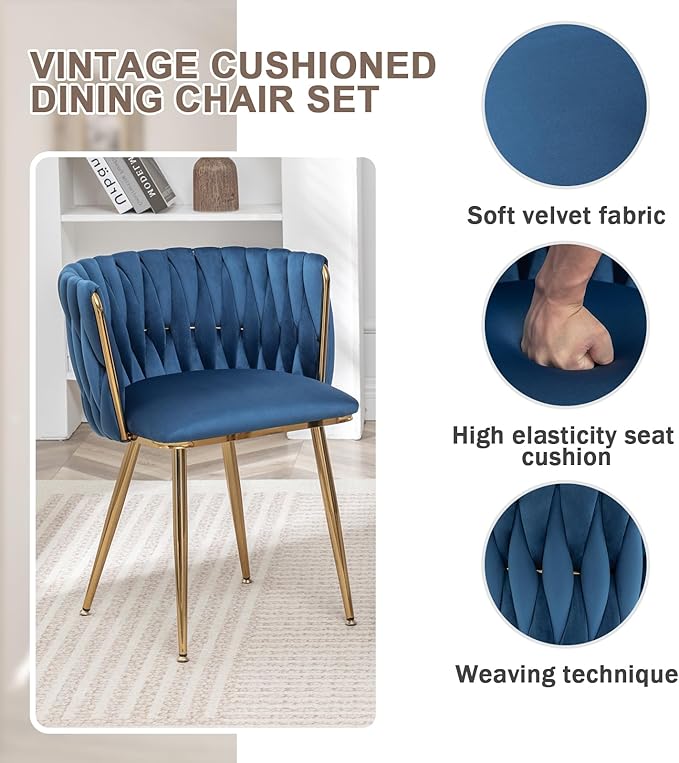 Velvet Dining Chairs Set of 2, Modern Upholstered Dining Chairs with Gold Met...