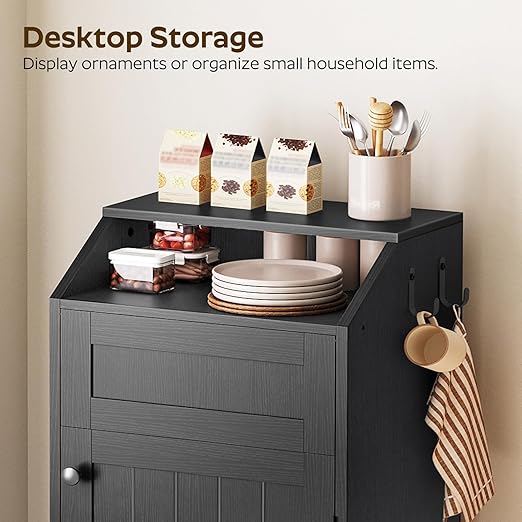 YATINEY Trash Cabinet, Freestanding Trash Can Cabinet, Wooden Recycling