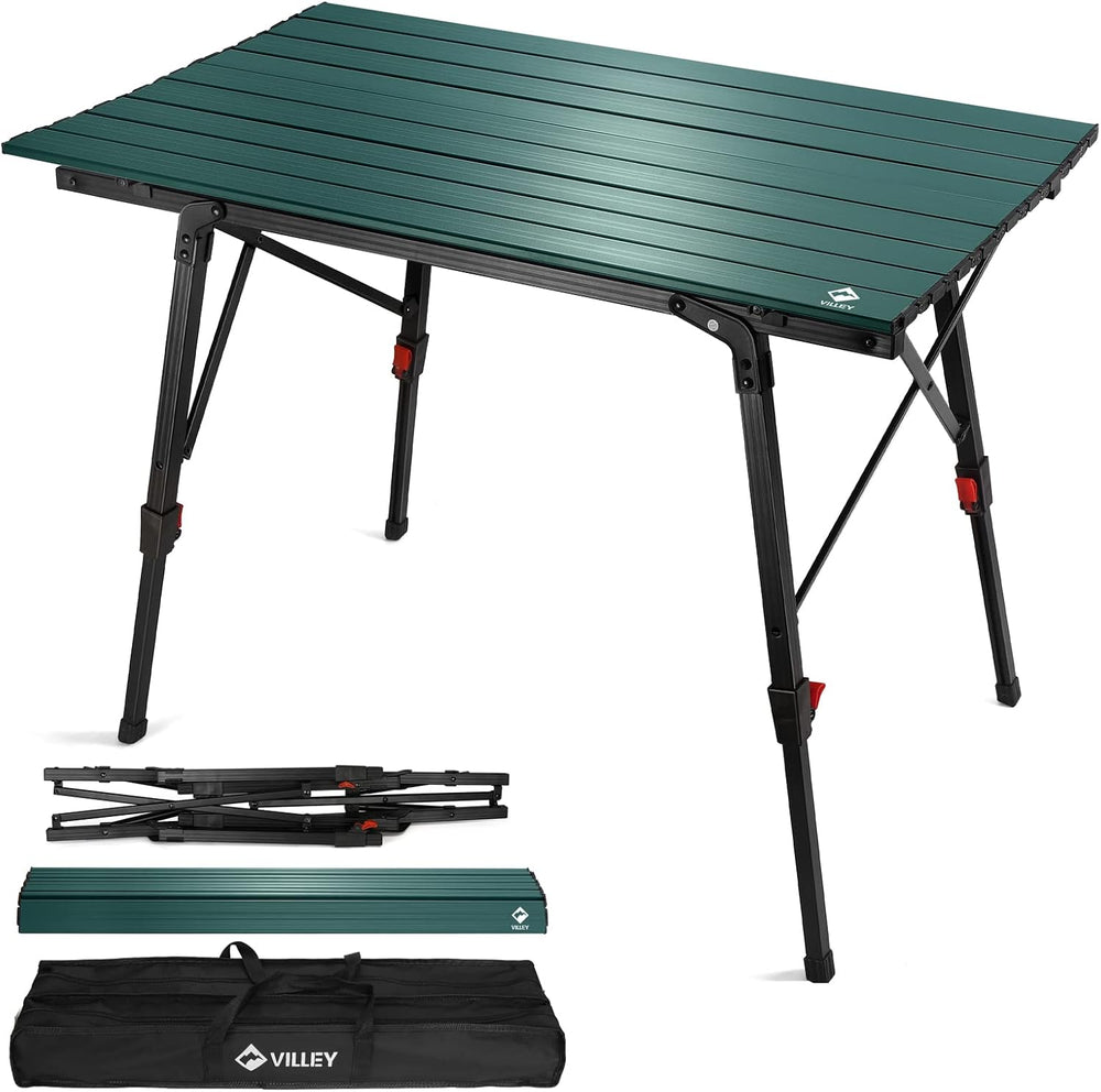 VILLEY Portable Camping Table with Adjustable Legs, Aluminum Folding Table