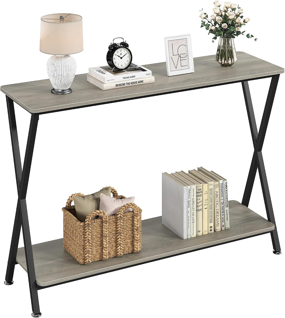 41.3” Narrow Console Table with 2-Tier Open Shelves, Farmhouse Sofa Table for...