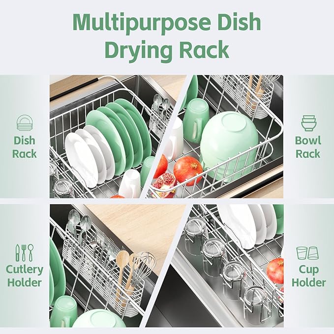 Fanbsy Dish Drying Rack in Sink, Extendable Stainless Steel Dish Drainers