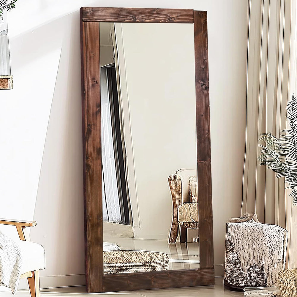 71x32in Full Length Mirror, Solid Wood Convex Frame, Brown