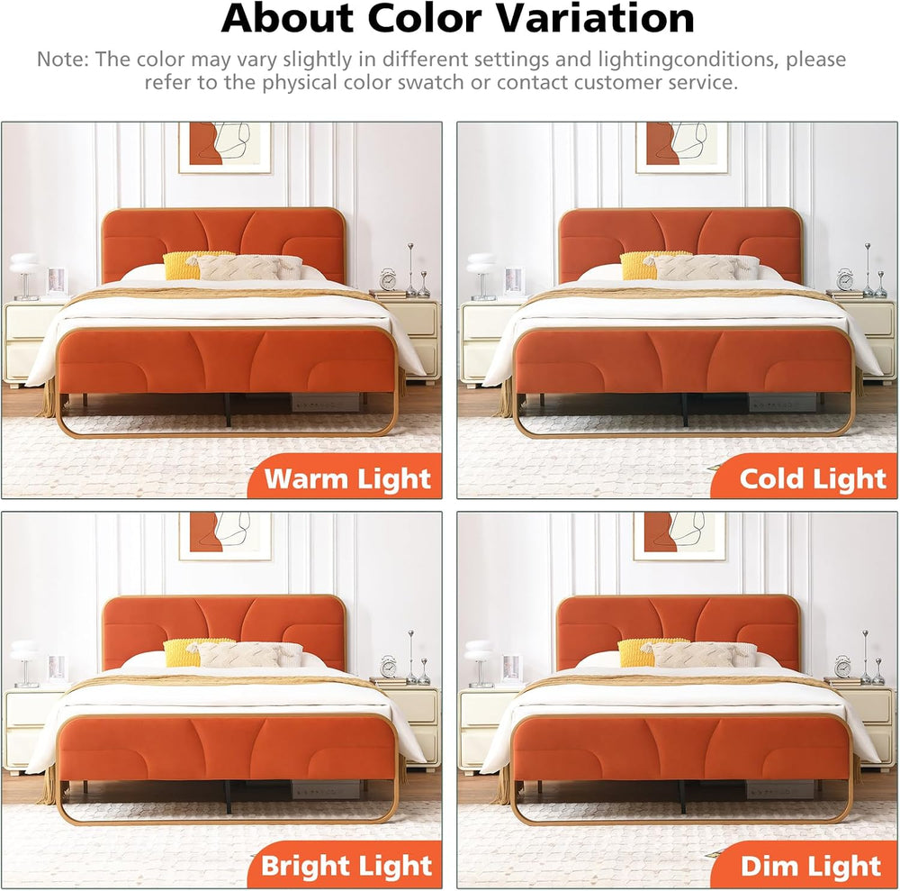 VELOCAVA Full Size Velvet Upholstered Platform Bed with Headboard, Modern Rou...