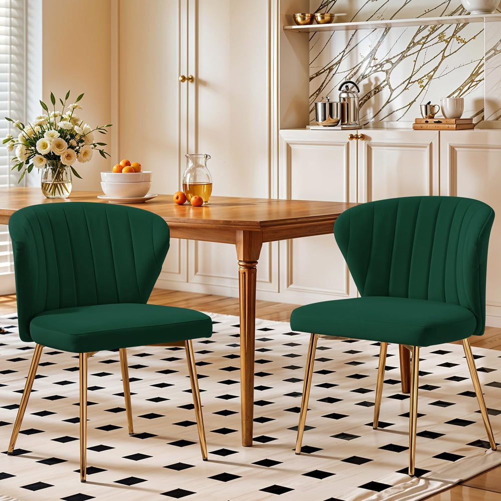 Velvet Dining Chairs Set of 2, Modern Upholstered Vanity Chairs with Golden M...