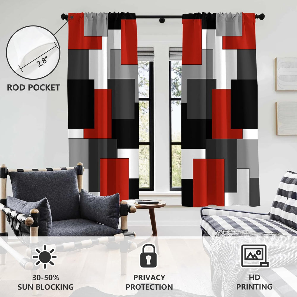 AAtter Red and Black Window Curtains, Extra Wide 52" W x 63" L, 2 P...
