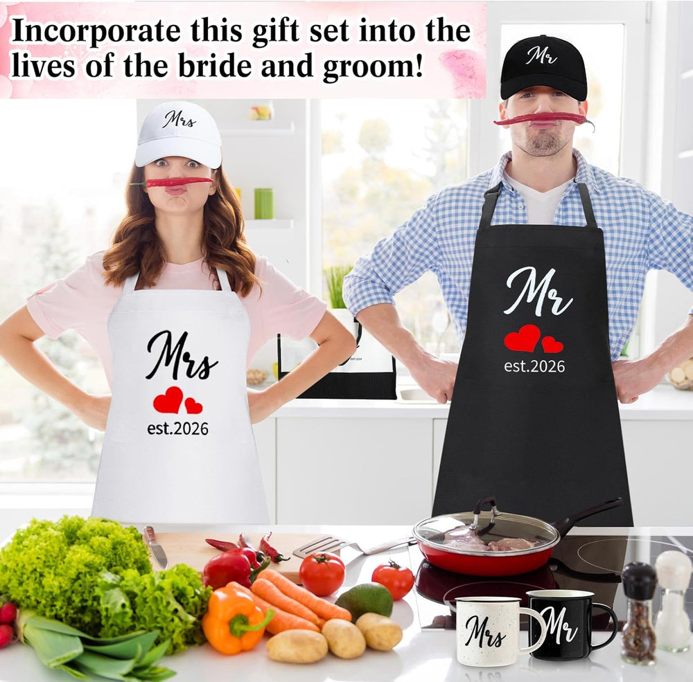 15 Pcs Mr Mrs Wedding Gift Set 2026 Aprons Mugs Hats,Bride | Passport Holders...