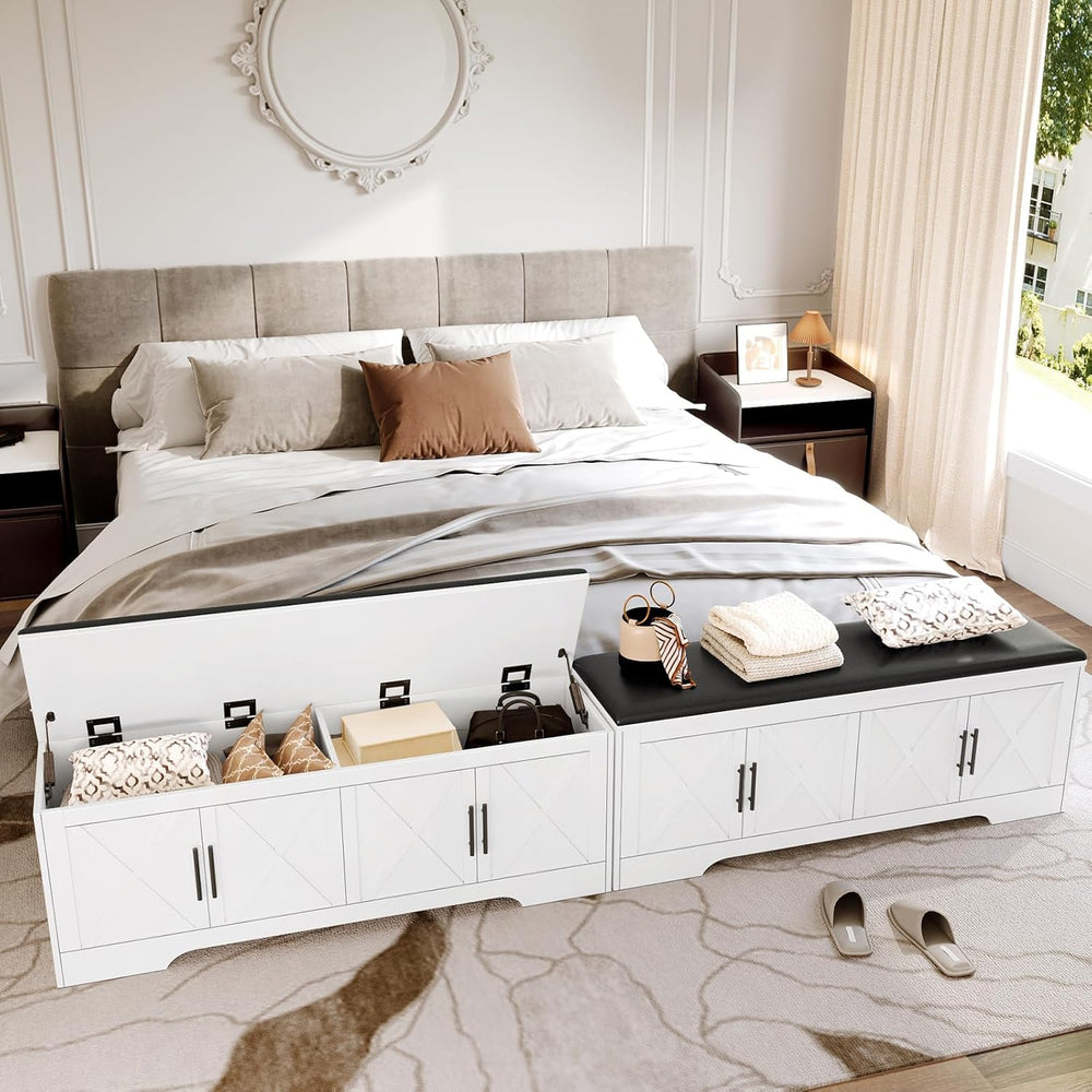 DreamDashio Storage Bench with Cushion, 47.2" End of Bed Storage Bench w...