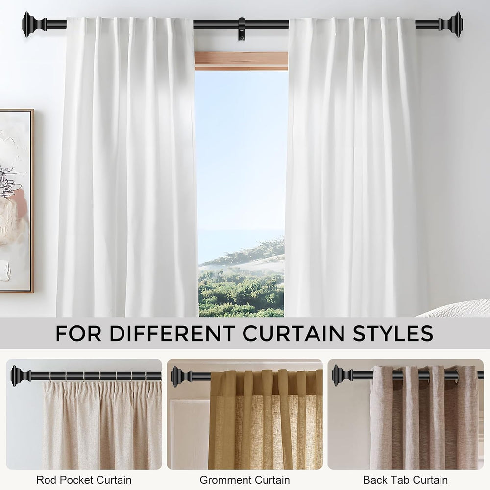 Curtain Rod 36-124 Inch, 1Inch Adjustable Square Black Curtain Rod