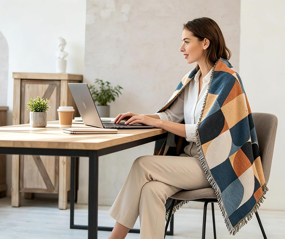 Luxlovery Beige Bohemian Sofa Throw Blankets Ethnic Woven Boho Geometric Mult...