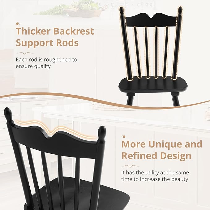 LUE BONA Black Dining Chairs Set of 6, Windsor Wooden Dining Chair with Thick...