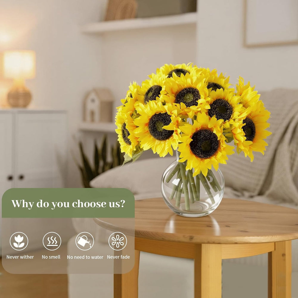 14Pcs Realistic Silk Sunflowers Artificial Flowers,12.6''Fake Sunflow...