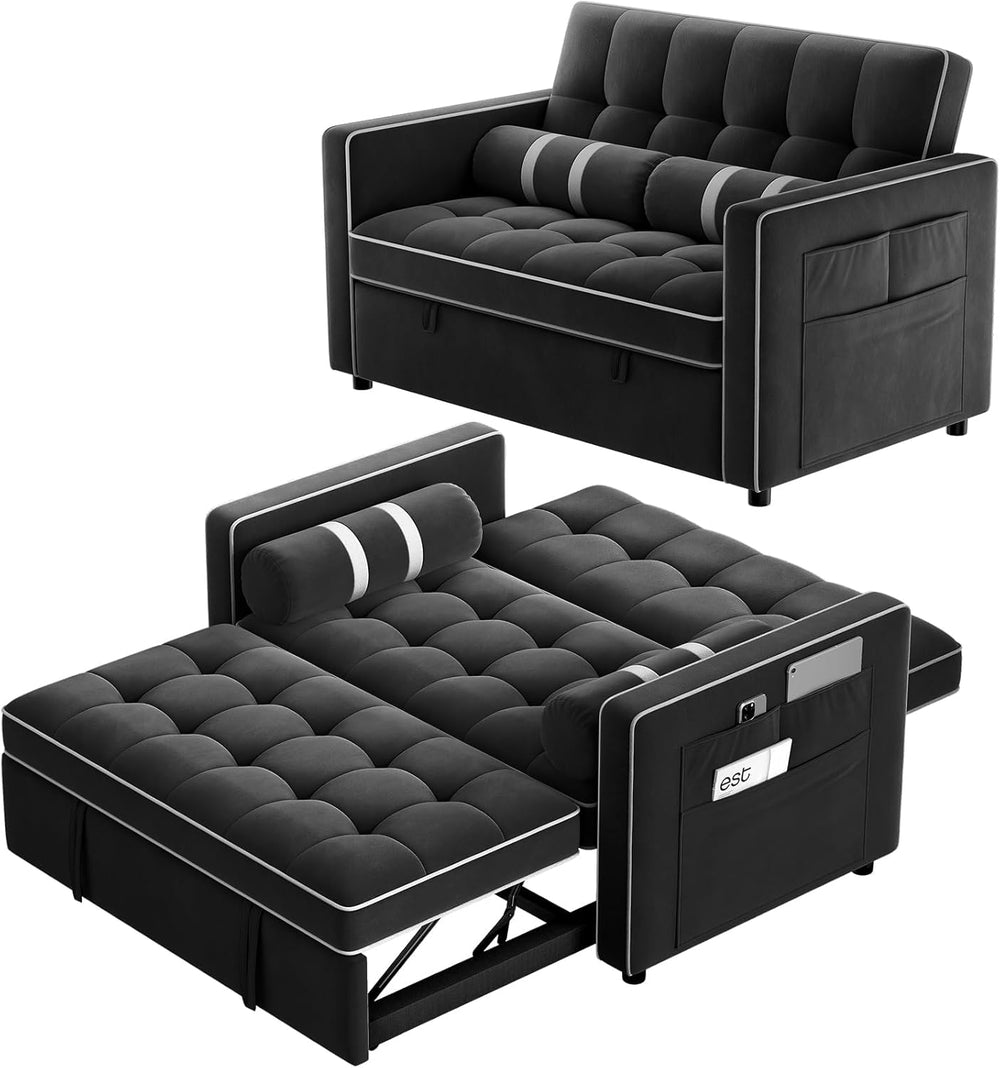 Pipishell Sleeper Sofa Bed, 3 in 1 Pull Out Couch Futon, Loveseat, Black