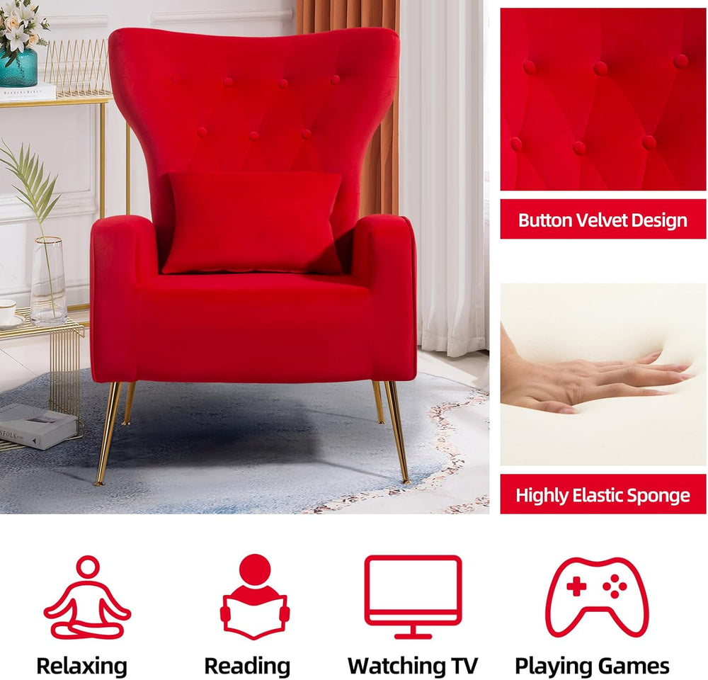 ZJhome Button-Tufted Velvet Accent Chairs, WingBack Living Room Chair Armchai...