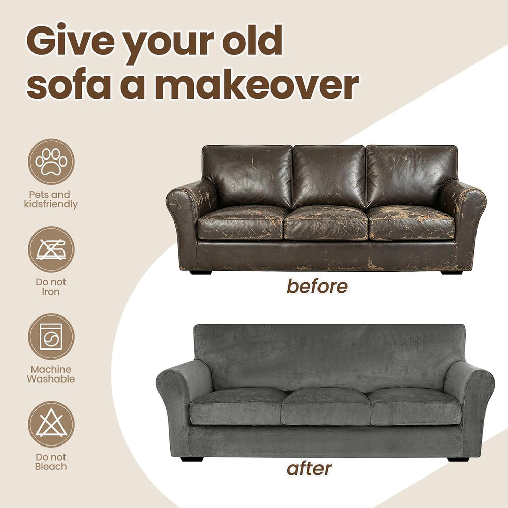 XINEAGE 2-Piece Velvet Armchair Sofa Cover, Couch Covers for Dog,Gray