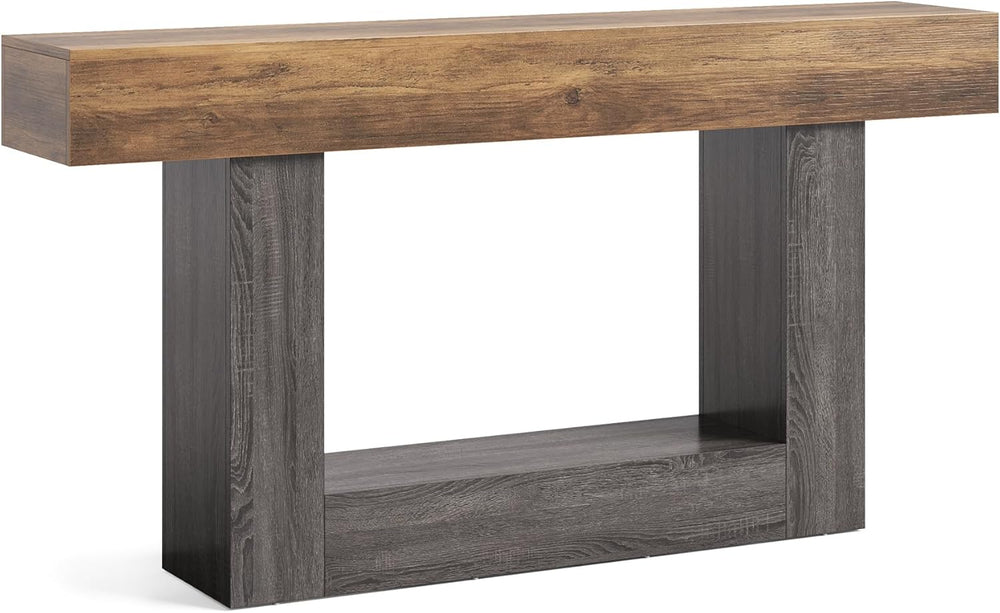 LITTLE TREE 63 Inches Long Console Table, 2-Tier Farmhouse Sofa Table Behind ...