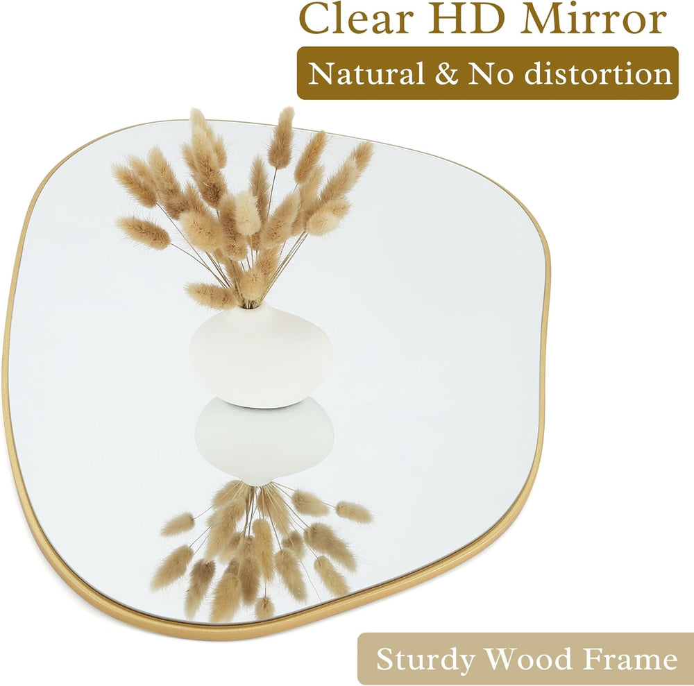 PERFNIQUE Irregular Asymmetrical Wall Mirror, 32"x24" Gold Bathroom...