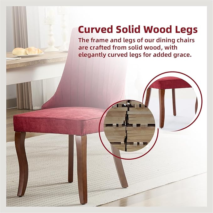 Linen Dining Chairs Set of 4,Fabric Channel Tufted Kitchen Chairs, Upholstere...