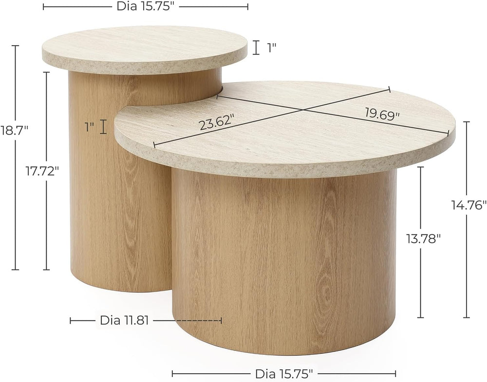 LuxenHome Nesting Coffee Table Set of 2, Modern Round Accent Tables for Small...