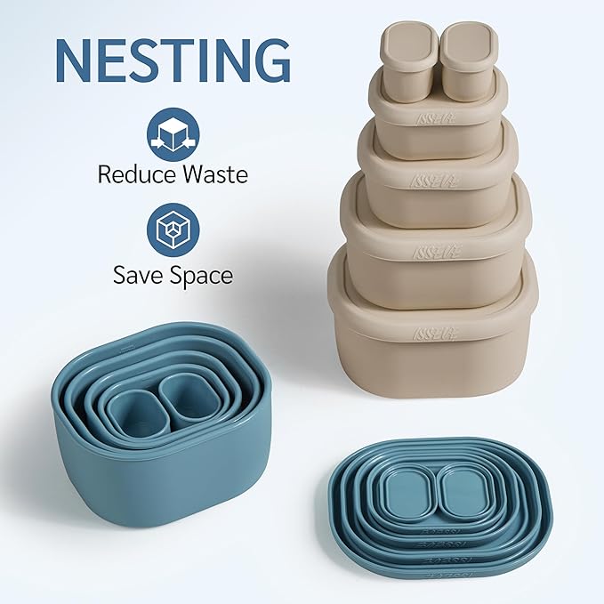 ISSEVE 12Pcs/Set Nesting Silicone Food Storage Containers