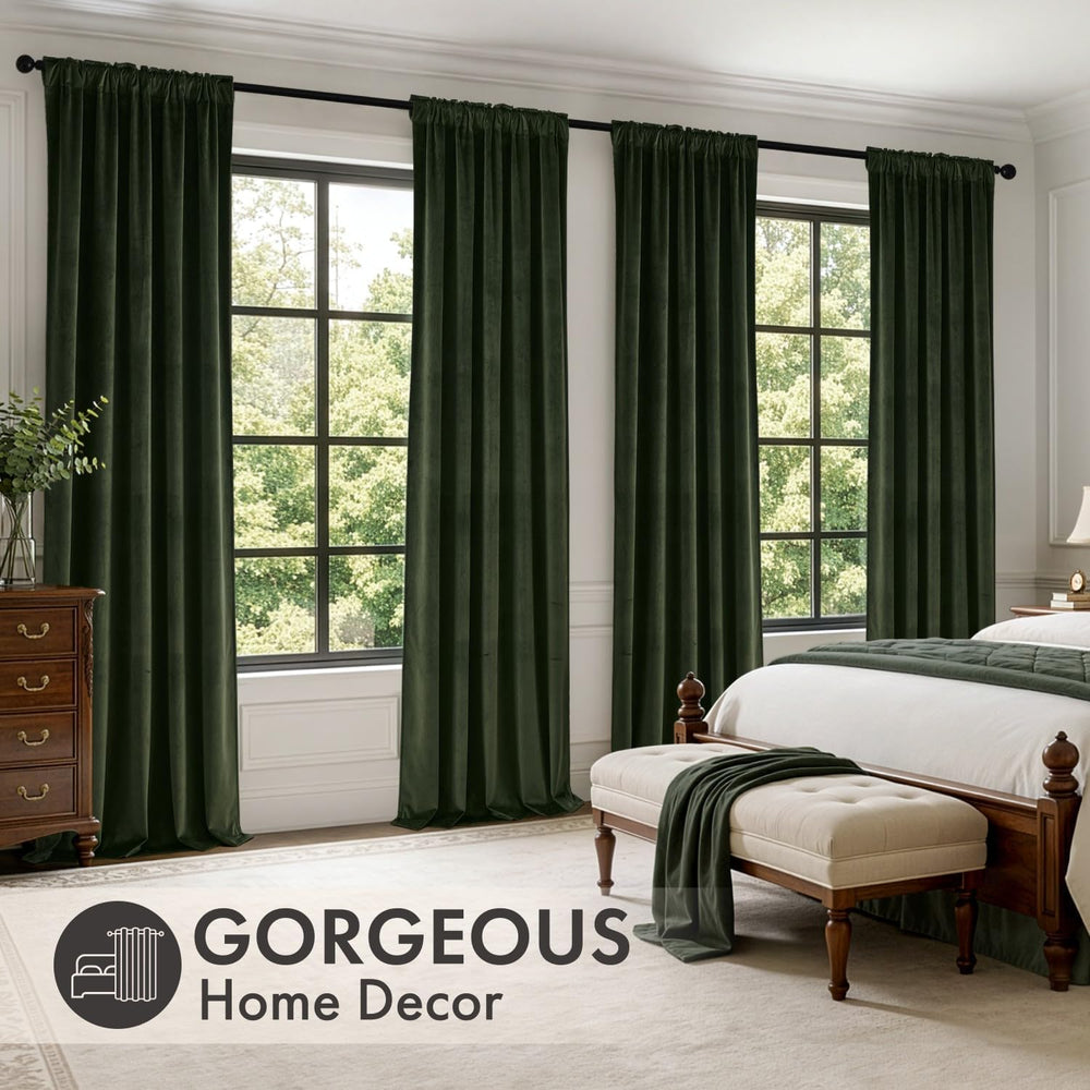 MIULEE Olive Green Velvet Curtains 4 Panels Set Back Tab 40x96 Inch Long