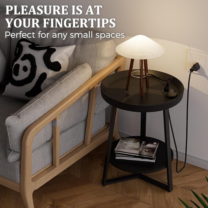 Gadroad Round End Table with Charging Station, USB Ports and Anti-Drop Fence,...