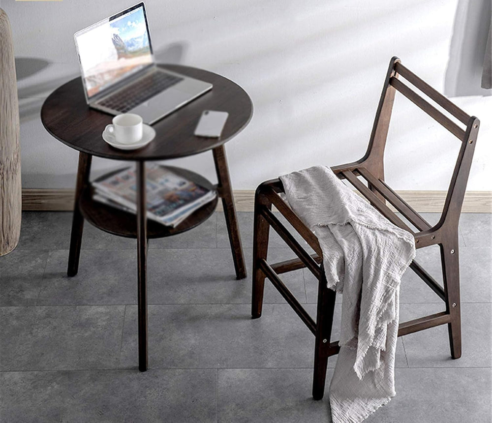 Round Snack Table, 2-Layer Telephone Table with Partition, Nightstand for Lib...